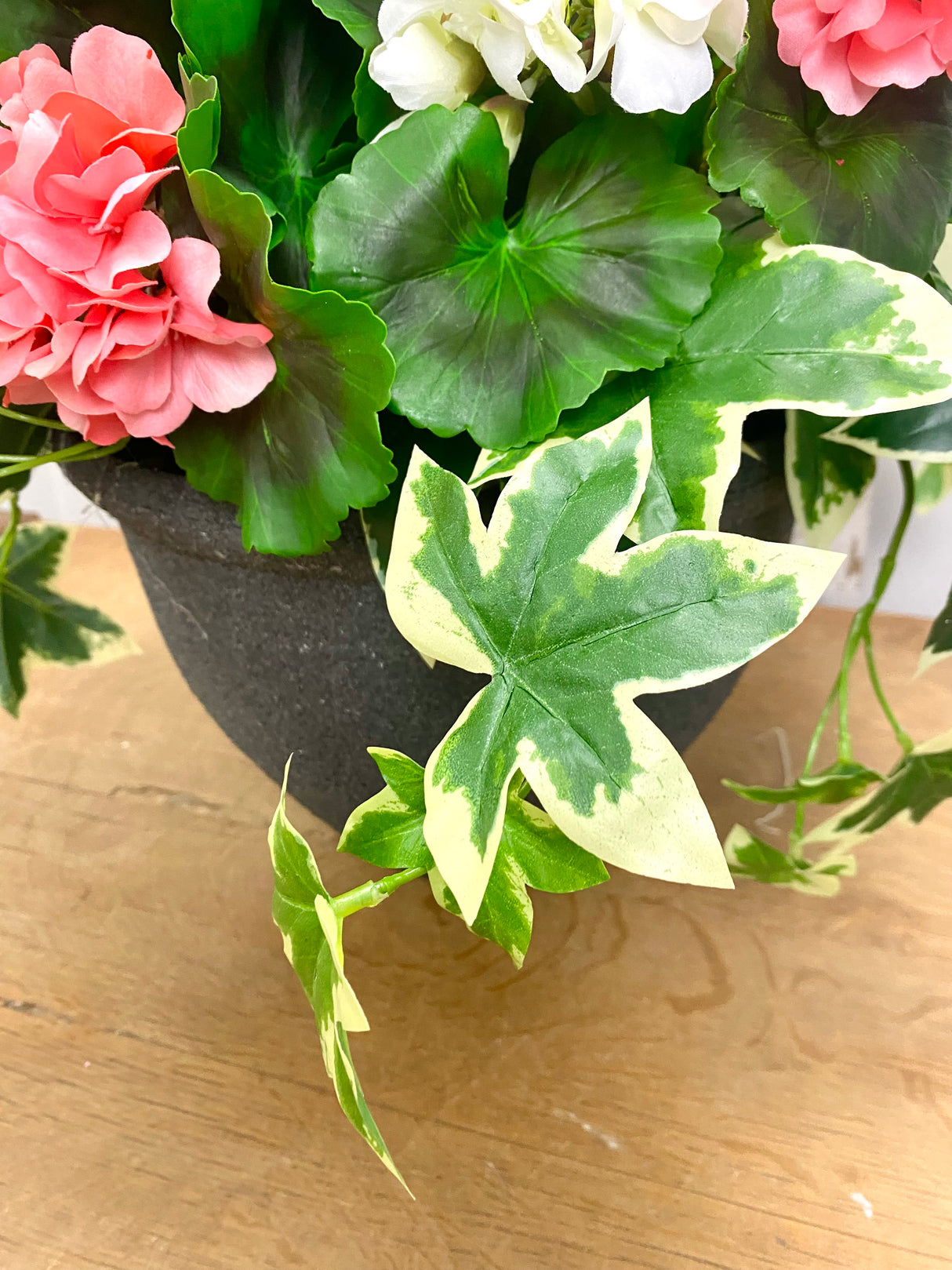 17" UV Protect Coral and White Geranium Pot-Filler