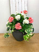 17" UV Protect Coral and White Geranium Pot-Filler