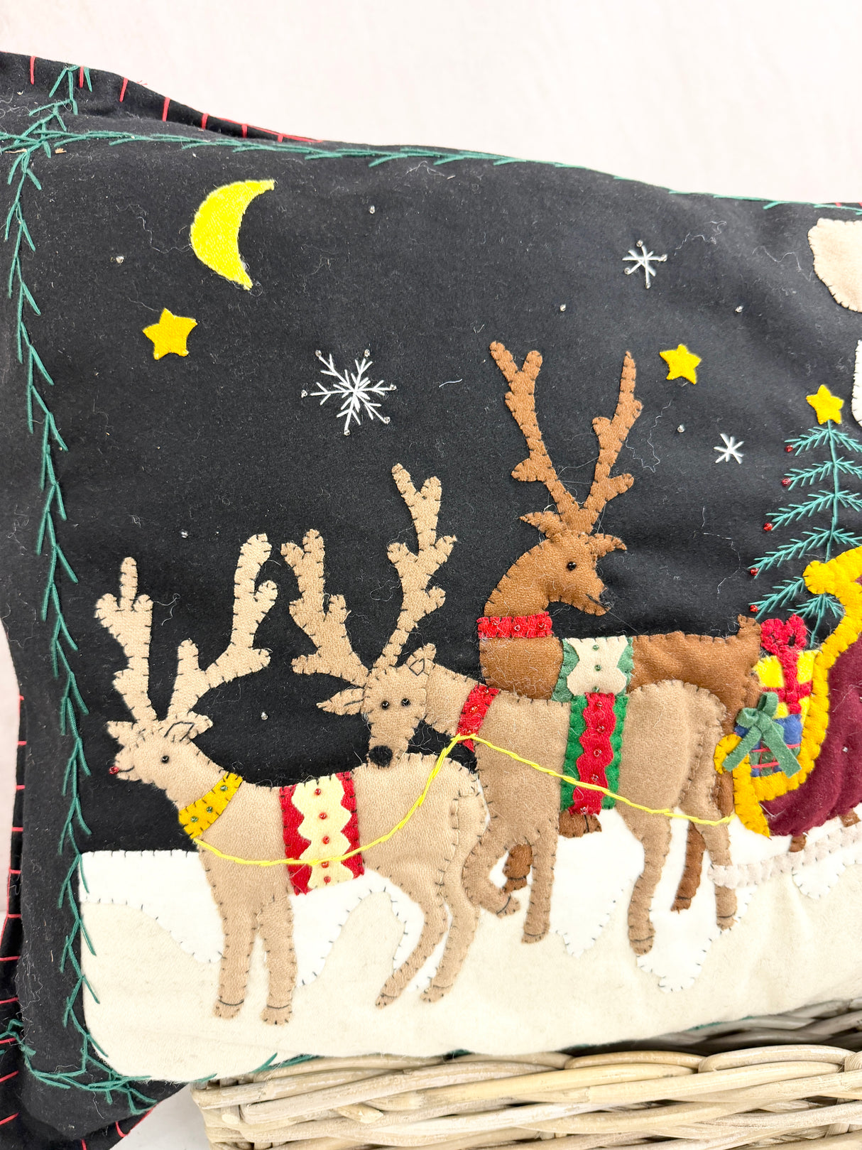 Handmade Black Deer & Santa Pillow