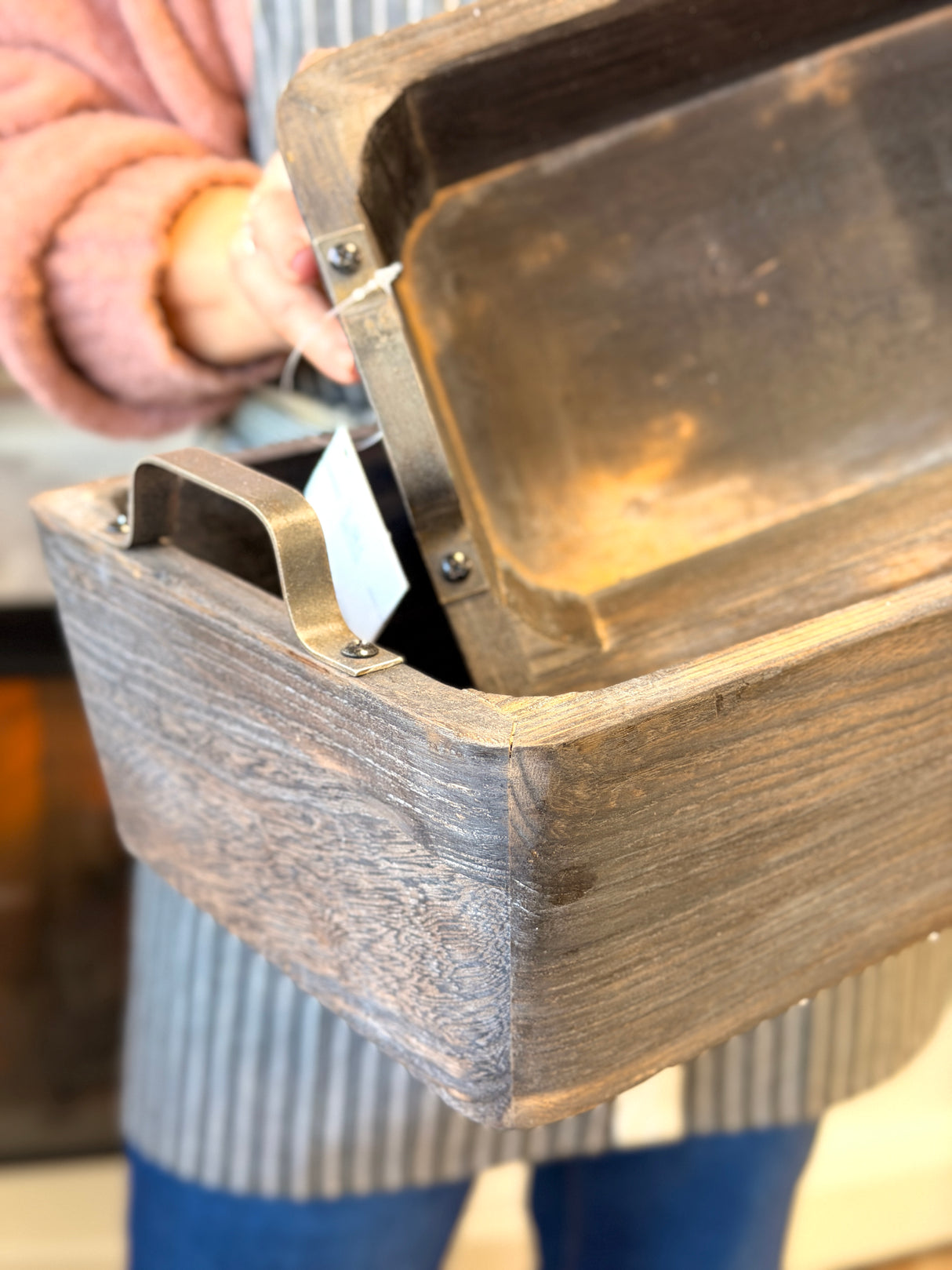 Deep Wooden Tray w/ Metal Handles