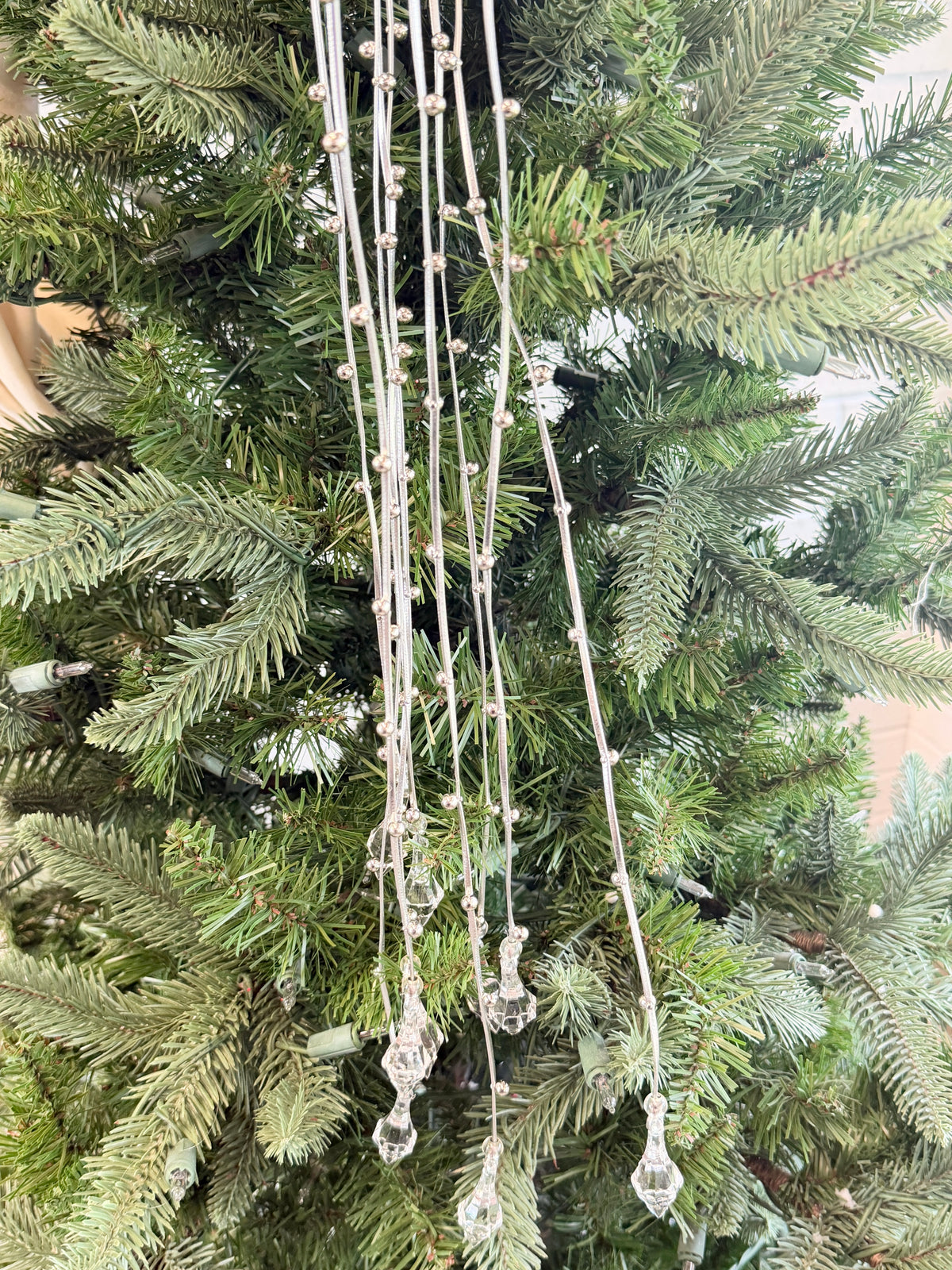 Crystal Drop Silver Beaded Hanging Spray