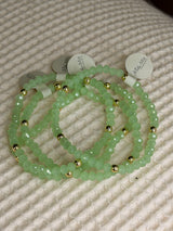 Seafoam Green with Gold Ball Stretchy Facet Mila-Mix Bracelet