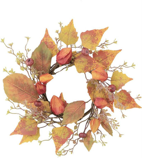 11" orange yellow leaf candle ring for farmhouse Fall home decor from Magnolias Home Decor