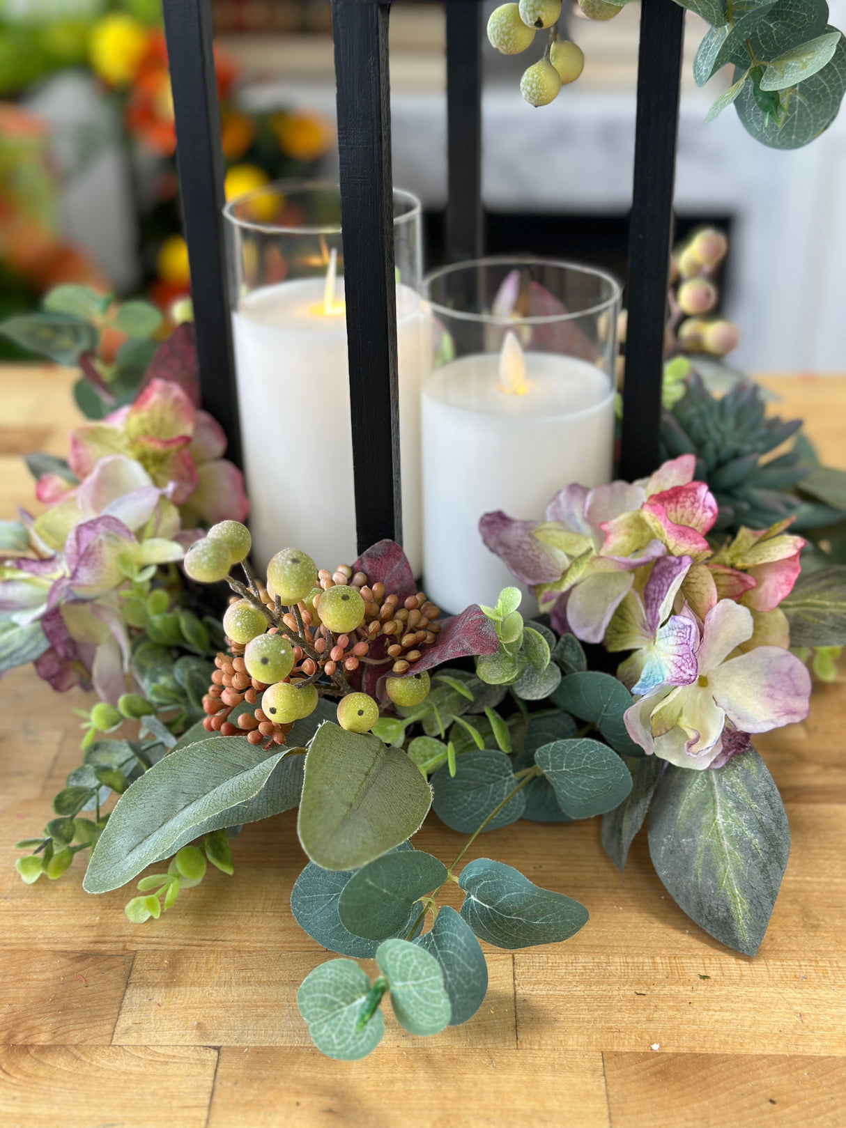 18" Hydrangea Succulent Candle Ring