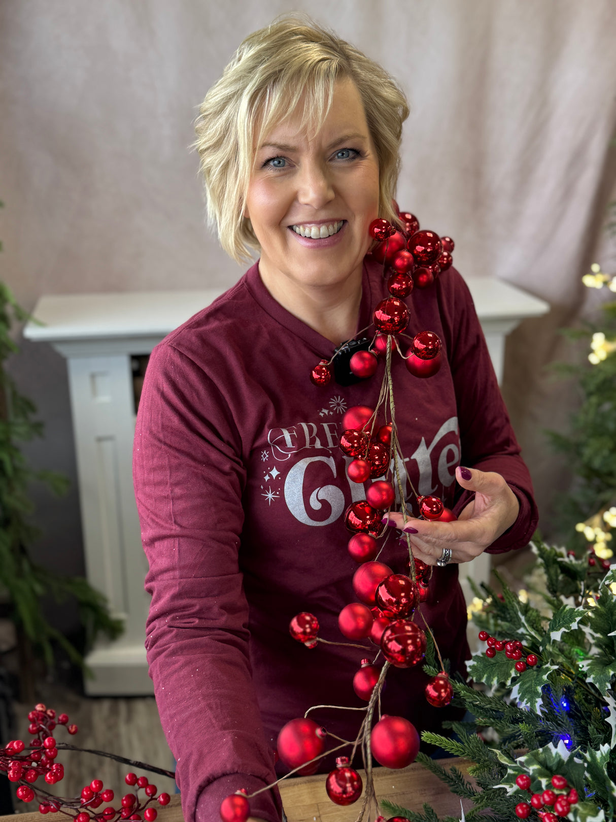 60" Red Shiny Ornament Garland