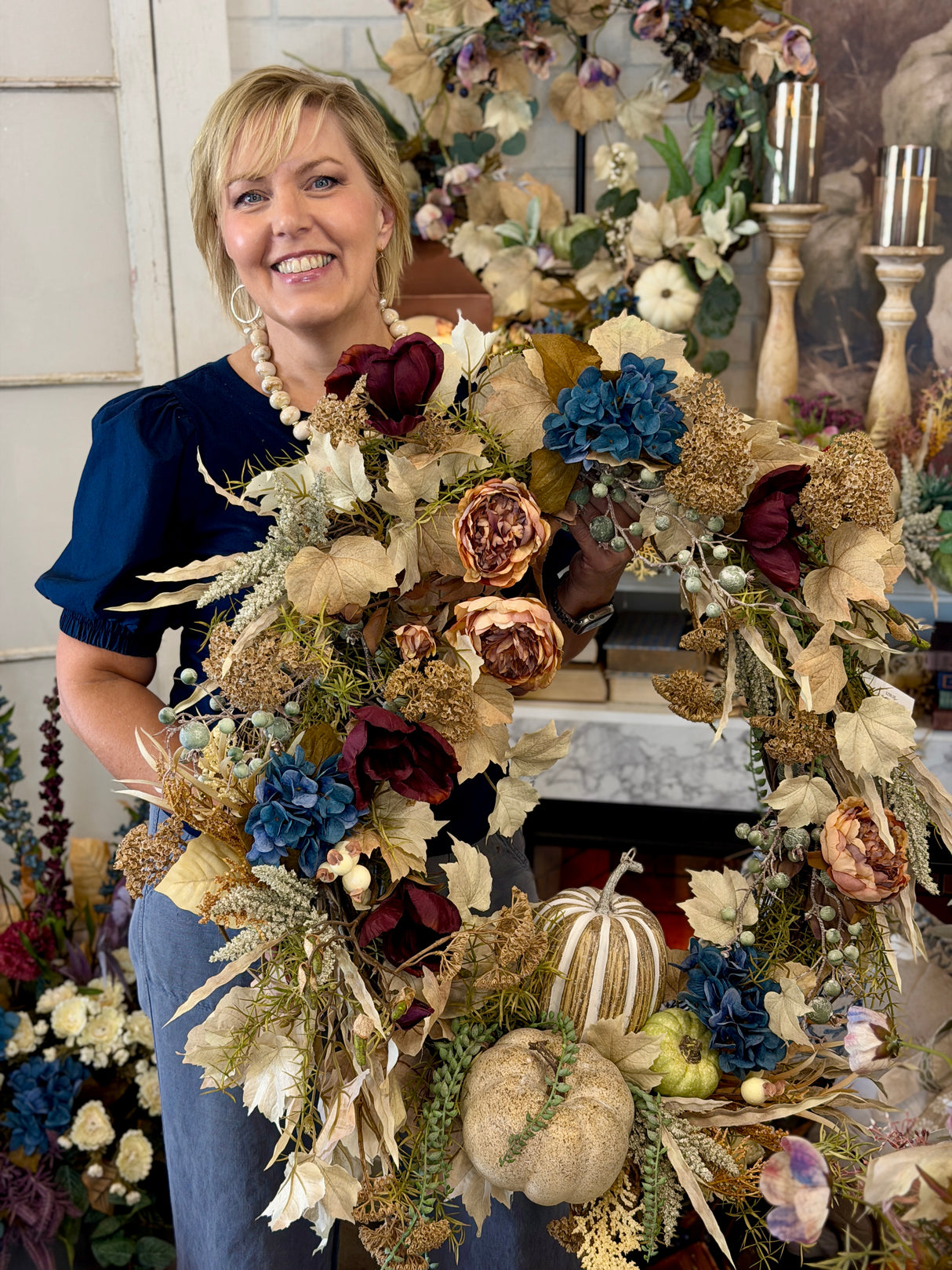 31" Blue Velvet Harvest Wreath