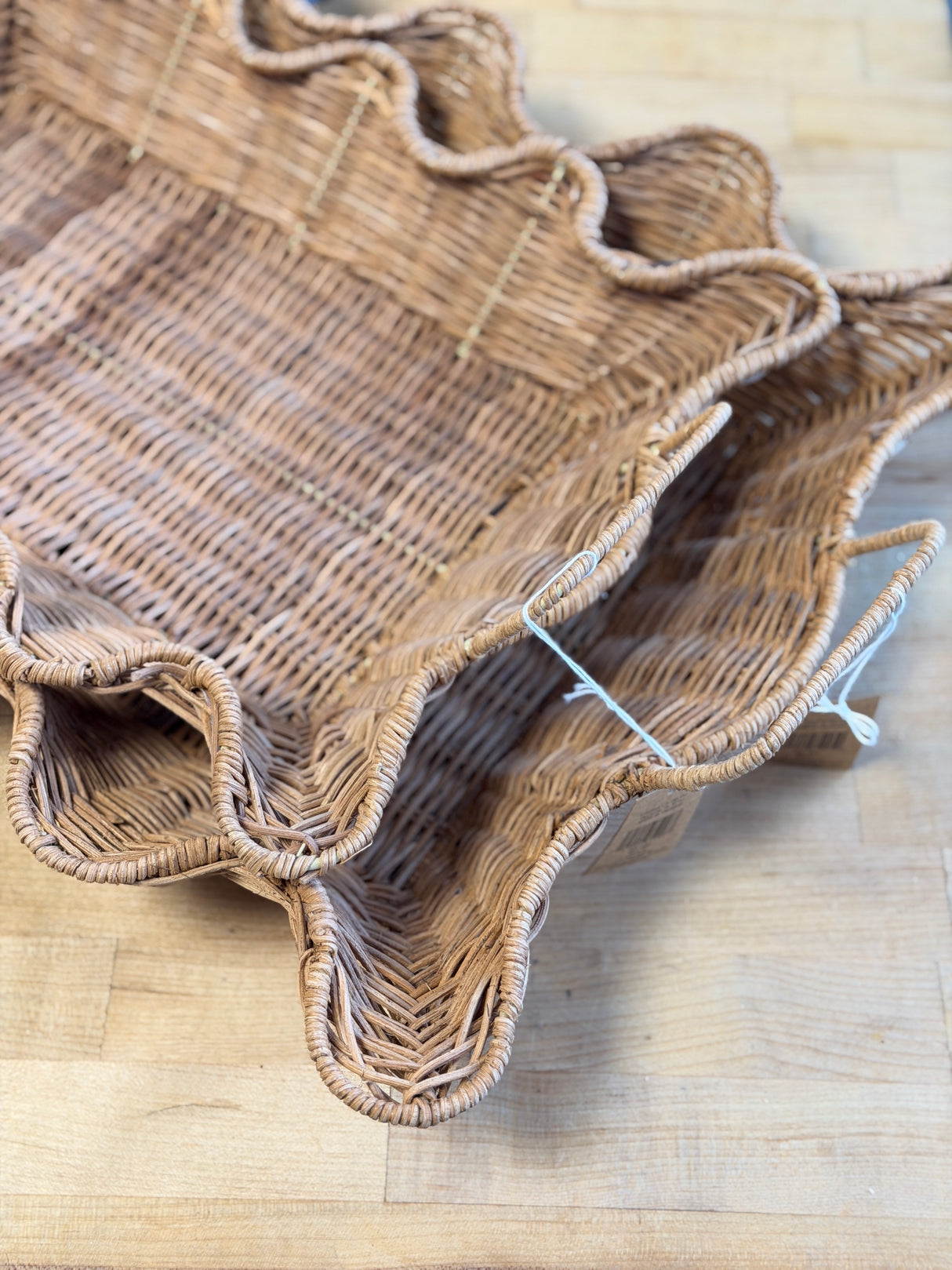 Hand-Woven Rattan Scalloped Nesting Tray - 2 Sizes