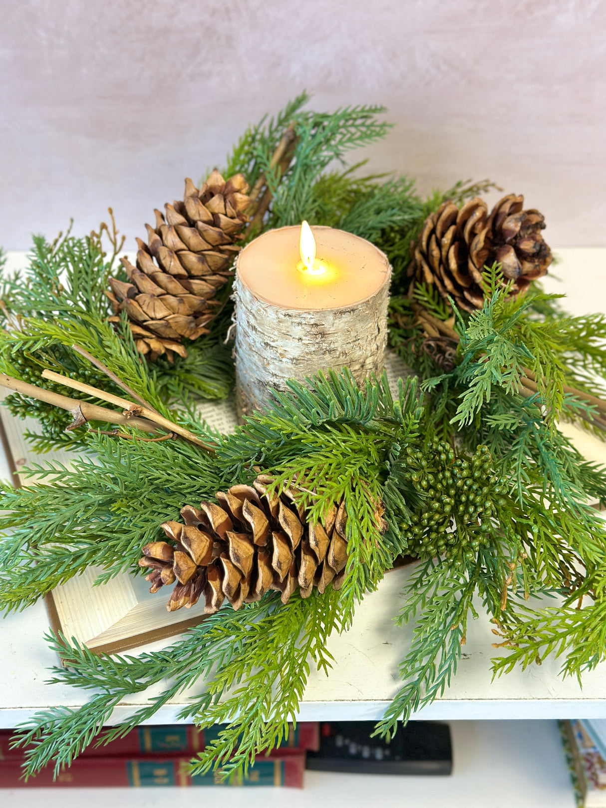 22" Real Touch Fine Pine Candle Ring