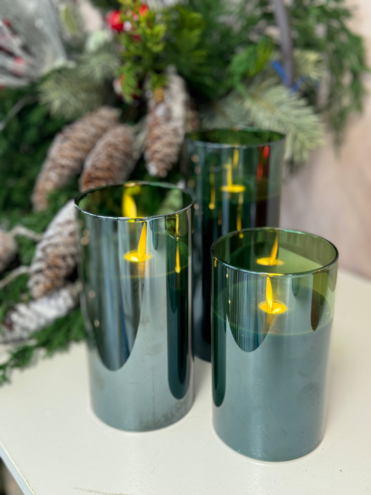Green Moving LED Glass Candle Set