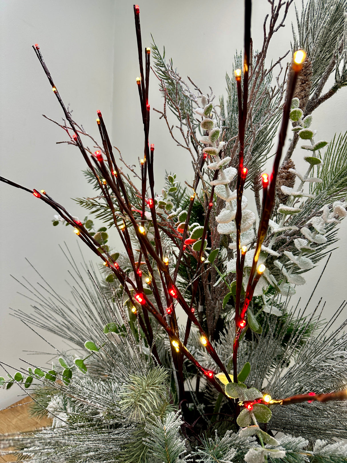 Outdoor Red & White Lighted Branch Set - Plug In