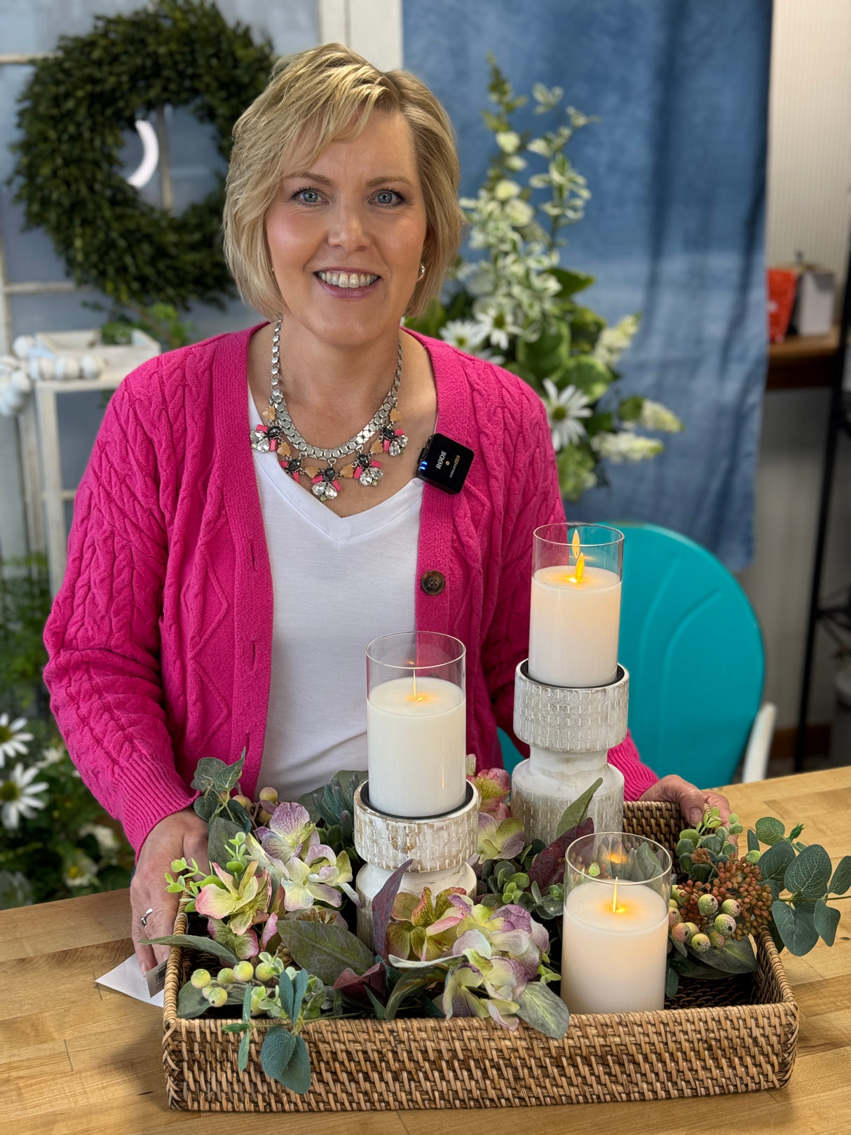 18" Hydrangea Succulent Candle Ring