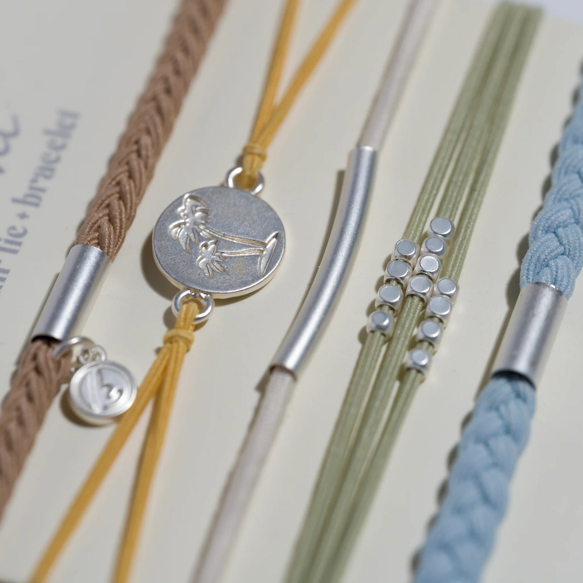 Grow Earthy Toned Silver Palm Tree Charm Hair Tie Bracelet Set