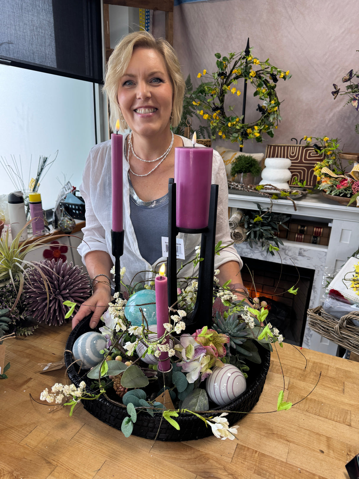 18" Hydrangea Succulent Candle Ring