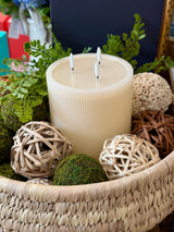 Fia Cream Stripe 6x6" 3 Wick Candle