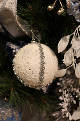 White Diamond Metallic Yarn Ball Ornament