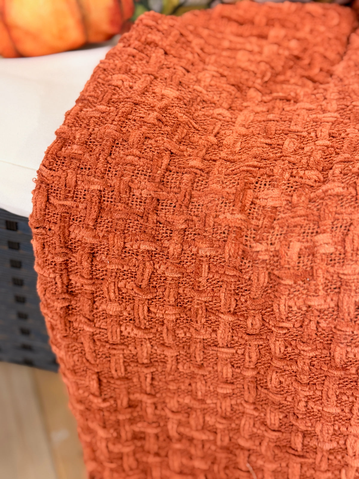 Rust Woven Fabric Chenille Waffle Weave Throw