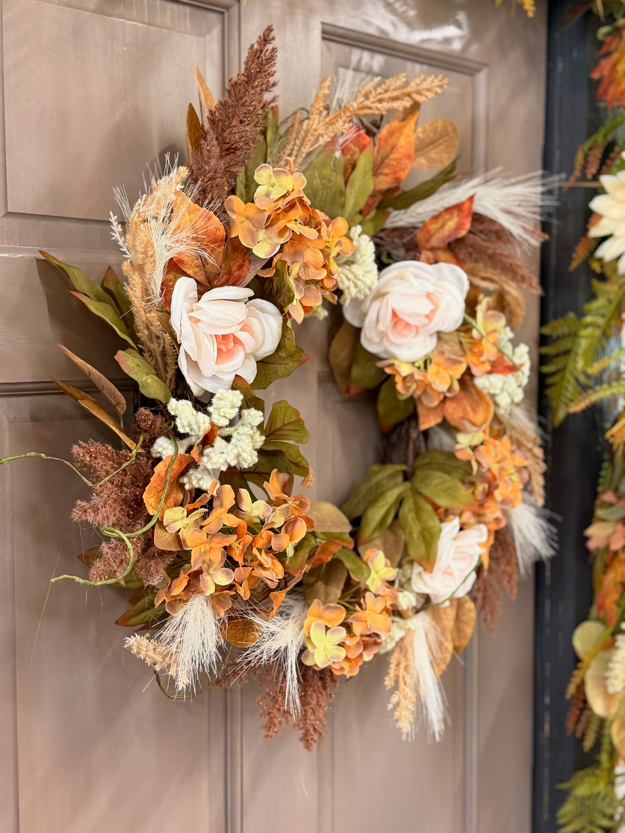 24" Mixed Leaf Flower & Grass Wreath