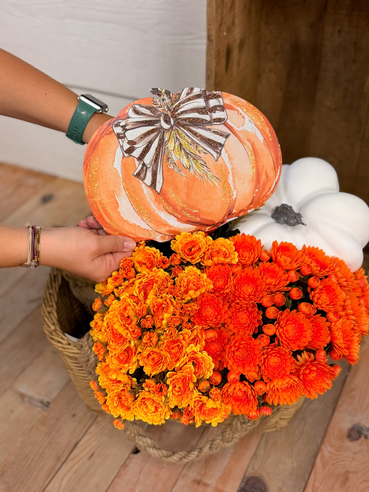 Whimsical Wheat Pumpkin Garden Stake - 2 Colors