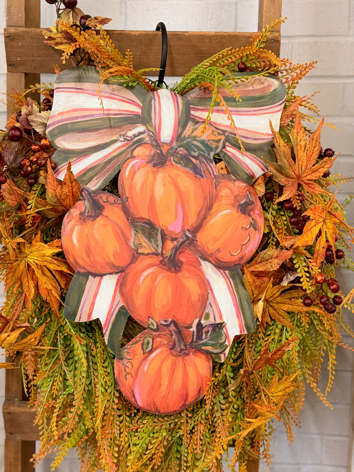 Modern Plaid Pumpkin Swag Garden Stake