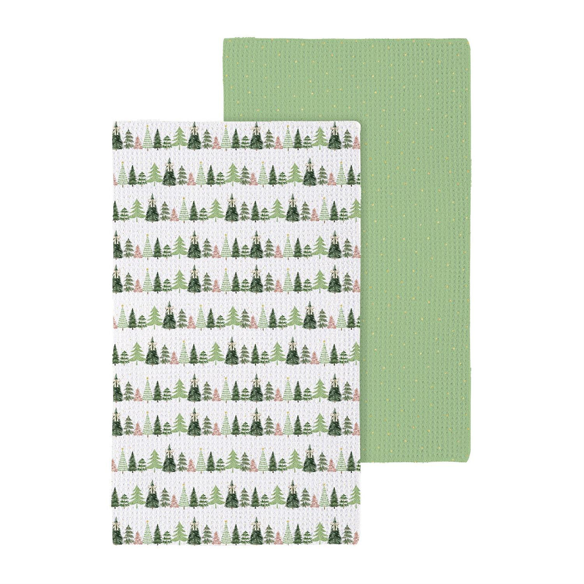 Close-up of shades of emerald waffle kitchen towel detail from Magnolias Home Decor