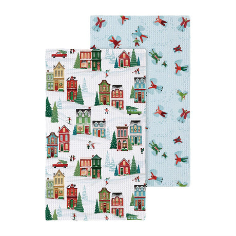 Close-up of heartfelt cheer lodge waffle reversible tea towel detail from Magnolias Home Decor