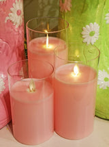 Pink Moving LED Glass Candle Set