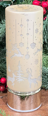 Close-up of gold rotating lighted luminary detail from Magnolias Home Decor