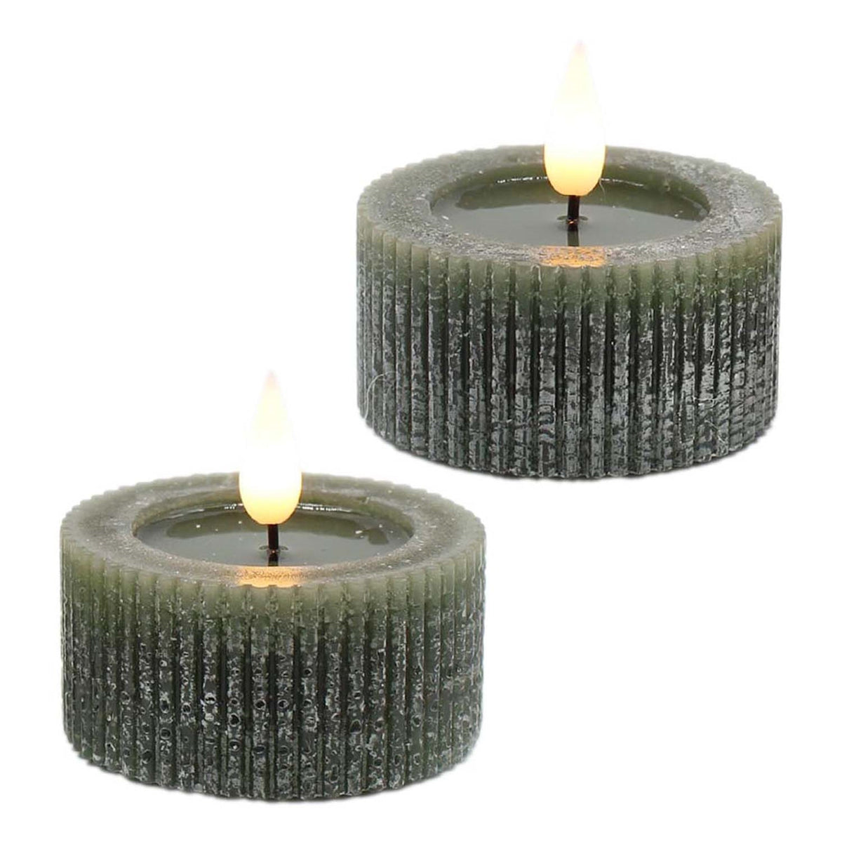 Set of 2 Large Green LED Tea Lights