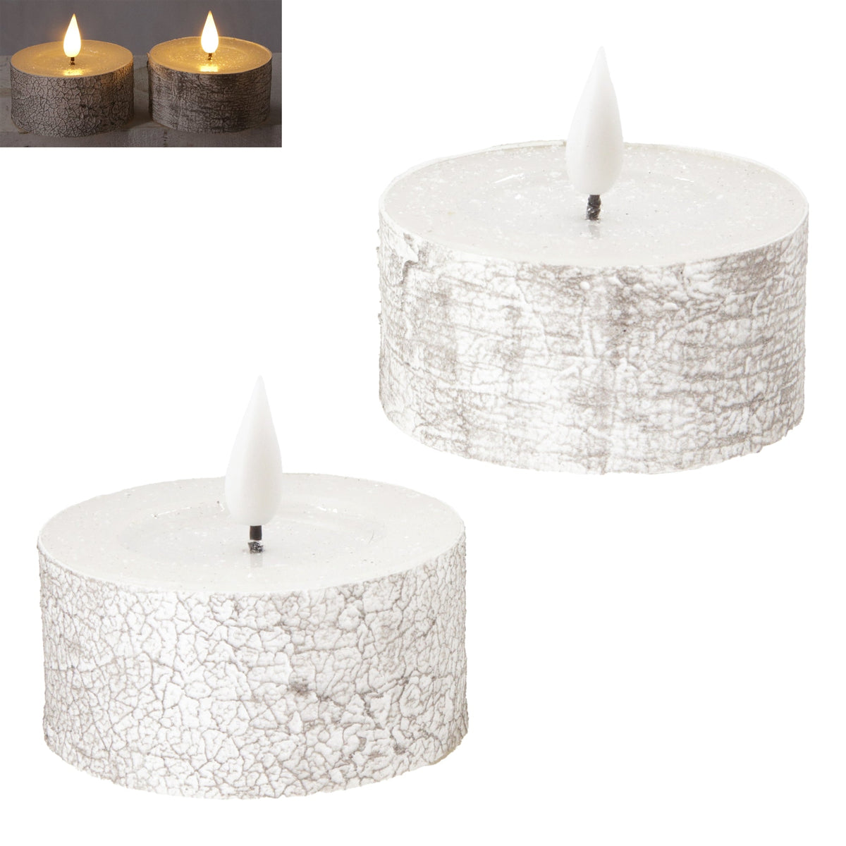 Set of 2 Large Birch LED Tea Lights
