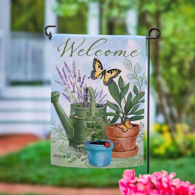 Garden Watering Can & Plants Suede Garden Flag