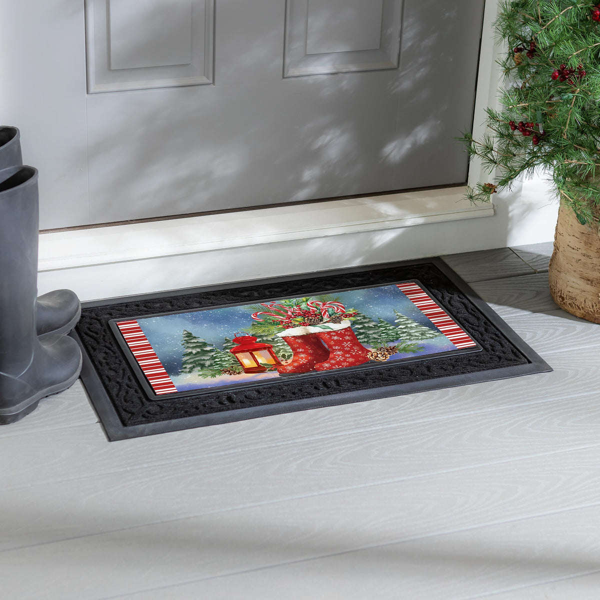 winter boots sassafras switch mat, outdoor safe, for farmhouse christmas home decor from Magnolias Home Decor