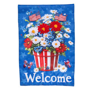 Basket of Patriotic Flowers Garden Flag