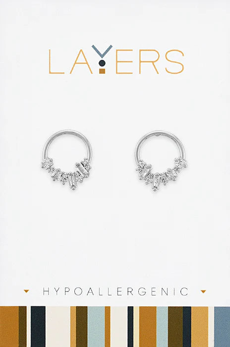 Crystal Cluster Open Circle Stud Earrings
