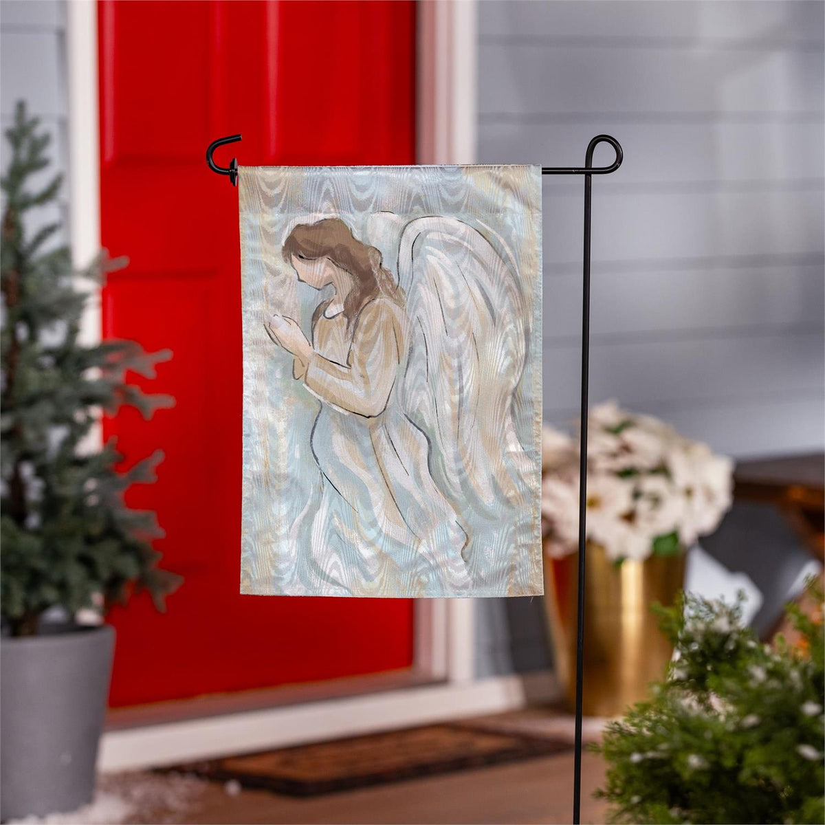 Nativity Holy Miracle Moire Reversible Garden Flag styled for christmas home decor from Magnolias Home Decor
