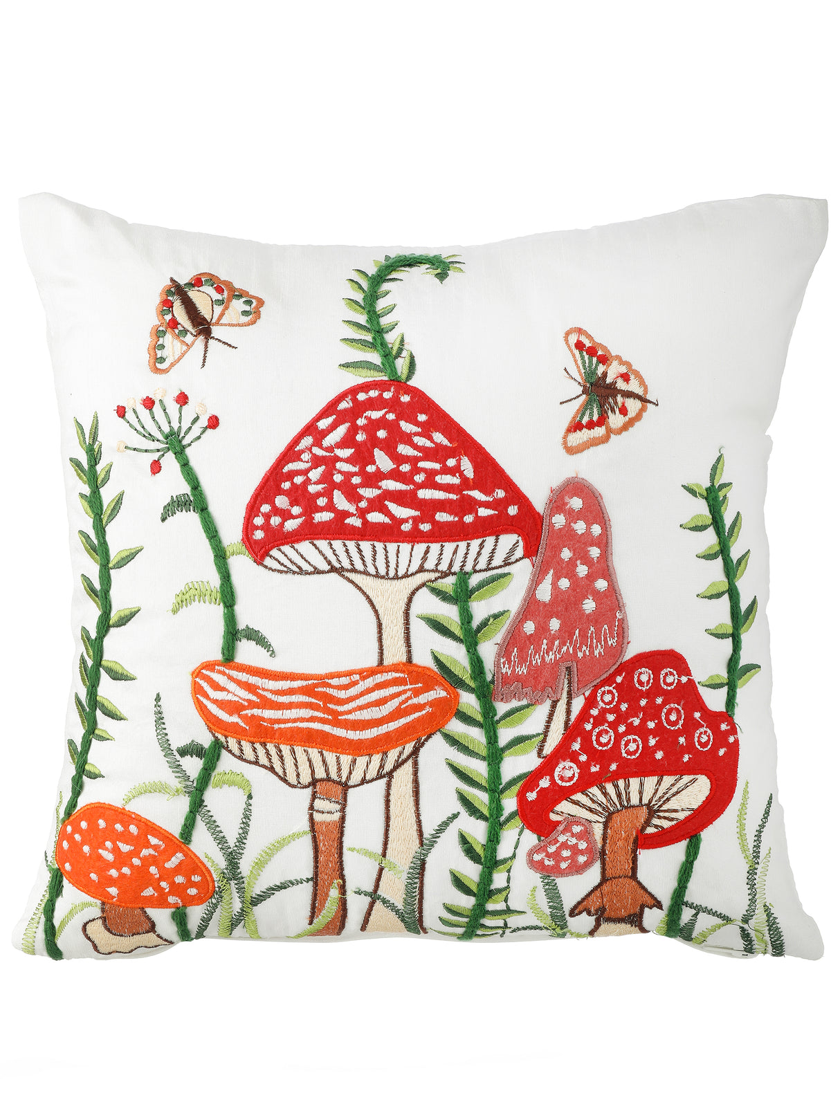 Embroidered Mushroom Summer Pillow