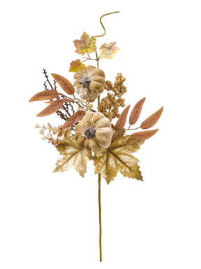 Tan Velvet Pumpkin & Berry Fall Pick