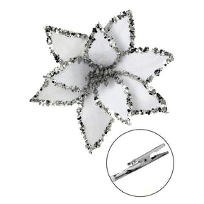 7.5" White Poinsettia Sequin Edge Clip