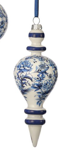 Glass Floral Print Finial Ornament