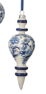 Glass Floral Print Finial Ornament