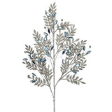 30" Silver Blue Jewel Leaf Spray