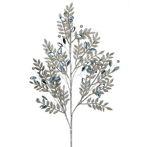 30" Silver Blue Jewel Leaf Spray