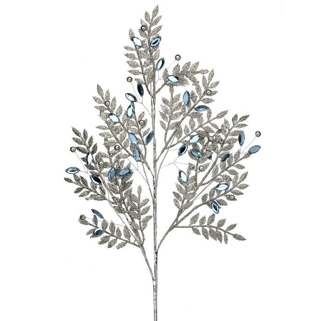 30" Silver Blue Jewel Leaf Spray