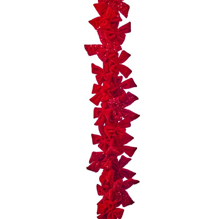 48" Red Velvet Sequin Bow Garland