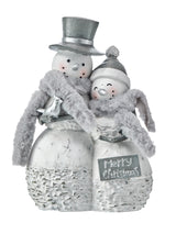 10" Resin Winter Snowman Couple with Fur Scarf