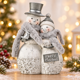 Resin Winter Snowman Couple with Fur Scarf