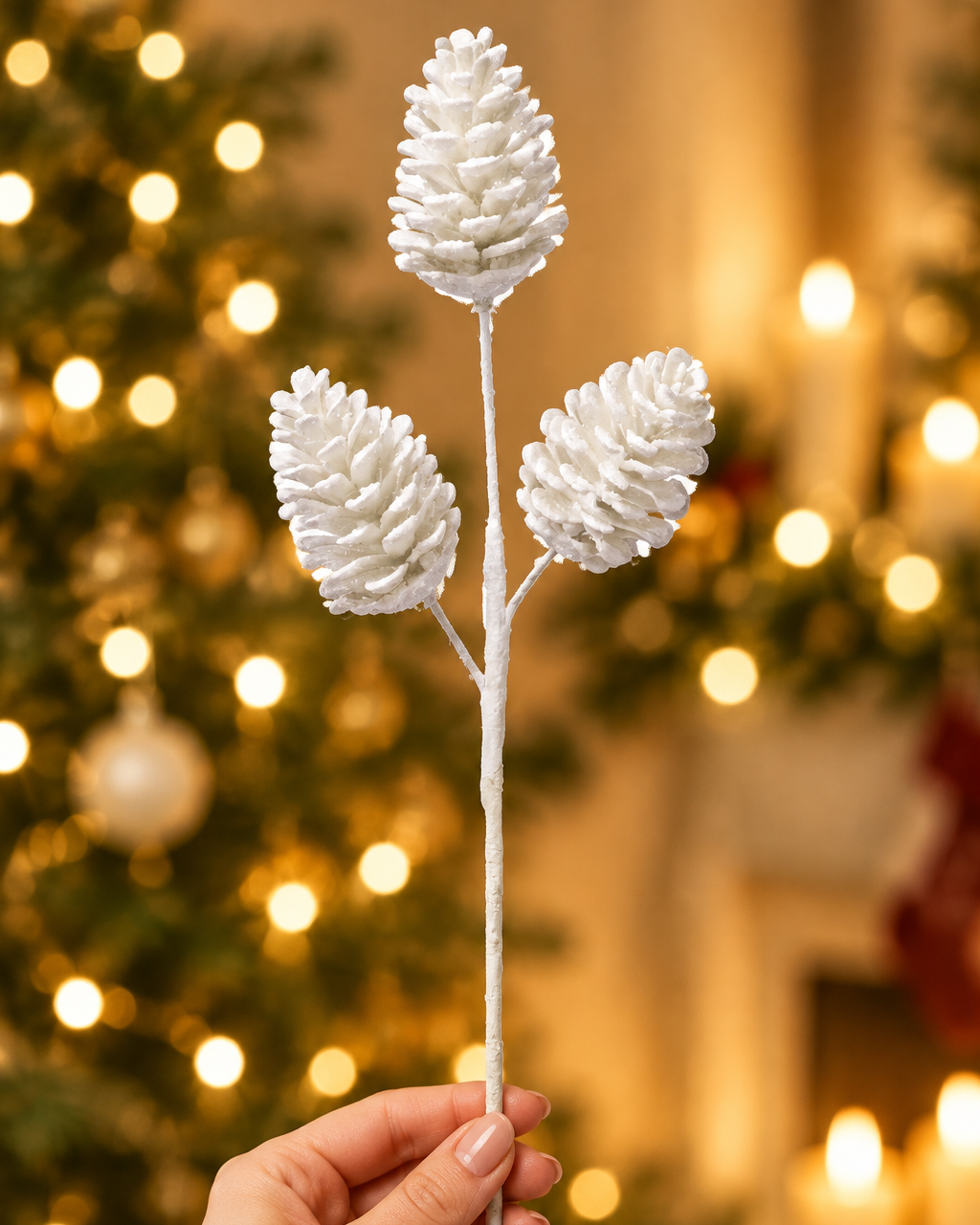 White Iced Pinecone Spray