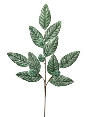31" Green Velvet Glitter Cone Leaf Spray