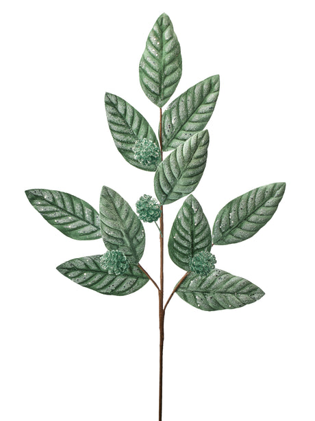 31" Green Velvet Glitter Cone Leaf Spray