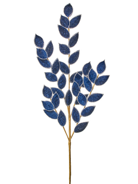 31" Midnight Blue Velvet Glitter Ruscus Spray