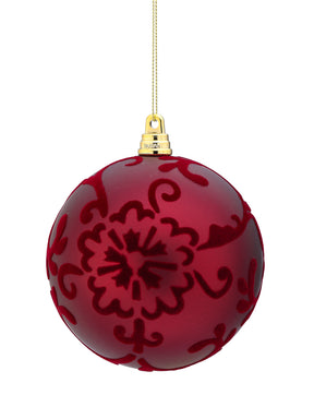 4" Burgundy Flocked Scroll Ball Ornament